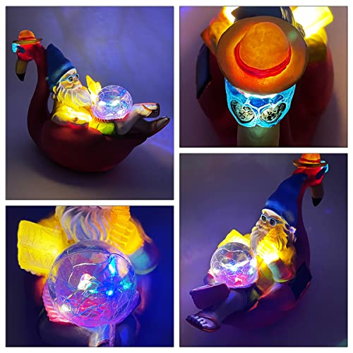 Perfectop Garden Gnome On Flamingo Statue With Solar Light, Funny Vacation Gnome Reclining On Flamingo Figurine, Adorable Hawaii Tropical Christmas Decoration Outdoor Patio Yard Lawn Beach Party Decor #TOP7