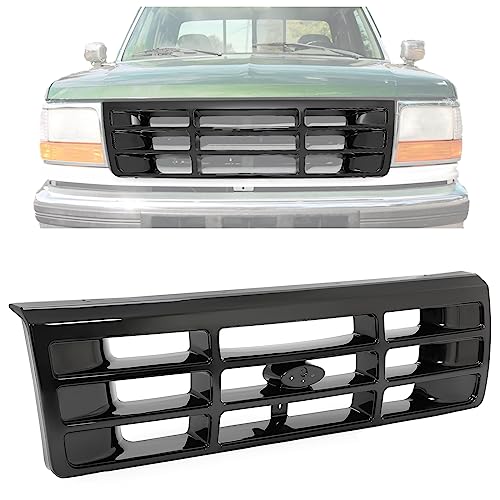 HECASA Front Grille Compatible with 1992-1997 Ford Bronco F-150 F-250 HD F-350 Replacement for FO1200172 F6TZ8200AAA 104-01450A Bumper Grill Assembly Painted Black