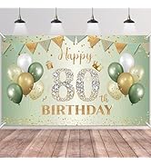 Happy 80th Birthday Banner Sage Green Gold,BTZO 80th Birthday Backdrop for Men Women,80th Birthda...