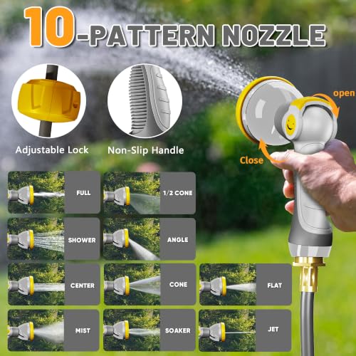 Image of SILVEL Automatic Retractable Garden Hose Reel on Metal Spike, 1 /2 in x 90FT Ground Mounted Outside, UV Resistant with 10 Pattern Nozzle, 360 Swivel, No Holes in Your House, Easy Installation, Yellow