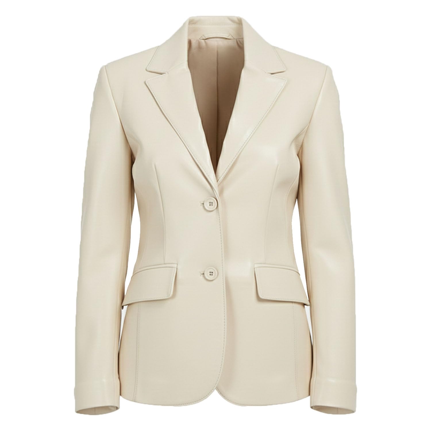 Womens Premium Buttery Soft Lambskin Leather Blazzer - Classic 2 Button Coat - Long Sleeves Suit Jacket for