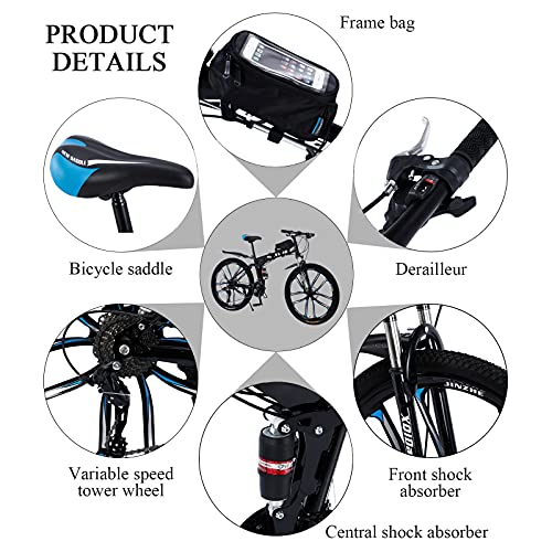 Mountainbike 26 inch vouwfiets met dubbele schokdemping, koolstofvezel frame met fietstas - schijfrem fietsen, volledig… - Afbeelding 7