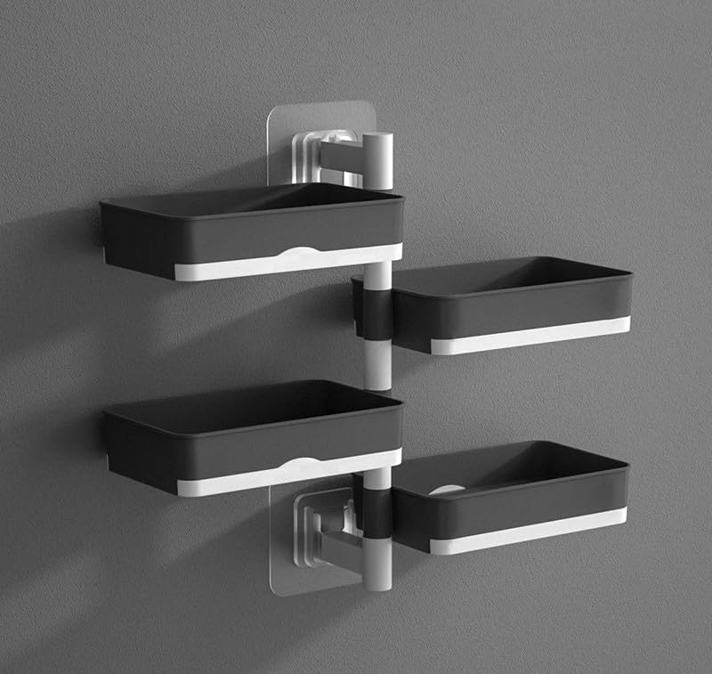 4 Layer Foldable Rotatable Soap Dish Holder with Strong Suction Cup | Wall Mounted Bathroom Soap Stand | Drainage Design, No Drilling Required-picture-21