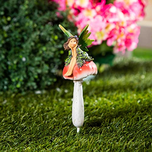 Evergreen Fairy Holding Face On Mushrooms Garden Stakes #TOP1