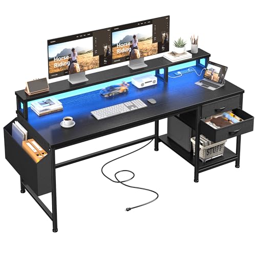 Image of DurayLoly 55 inch Gaming Desk with RGB Lights & Power Outlets for Teens | Wireless Remote Full-Color Strip, Various Lighting Modes, Level Up Teens Gaming Vibe or Study for Protect Eyes In Bedroom