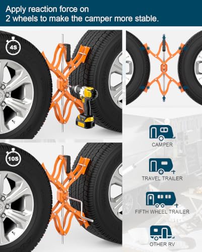 Image of RV Wheel Chocks Stabilizers for Campers Travel Trailers, Drill Adjust 2PCS (Orange)