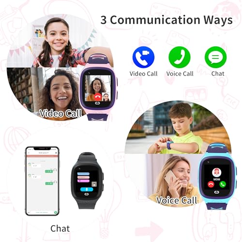 Image of Tixpc 4G Kids Smart Watch Girls with GPS Tracker Location Video Call Cell Phone SOS Calling Voice Chat Camera Alarm Clock Touch Screen SmartWatch Gifts for Age 5-12 Kids (Pink)