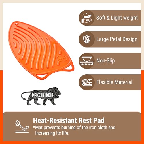 Image of Bathla X-Pres SafeRest Silicone Iron Mat for Hot Iron Rest | Heat-Resistant, Anti-Slip | Washable | Protects Ironing Board from Heat Damage & Keeps Iron Secure - Orange