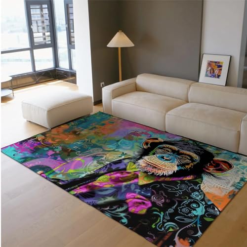 Tapis gorilla animal d'art graffiti vivant doux et multicolore 60x90 - 3