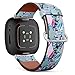 CJBROES Replacement Leather Watch Band, Compatible with Fitbit Versa 3 and Fitbit Sense of Wristband Bracelet Accessory - Watercolor rhombi Tropical Leaves