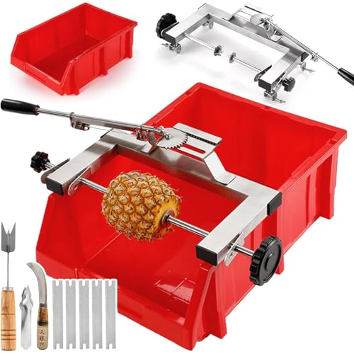 Descorazonador y pelador de piña comercial, cortador de acero inoxidable con espacio ajustable de 30-36 cm, 3 cuchillas, para el hogar, restaurante, supermercado