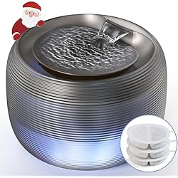 Dispensador De Agua Decorativo Fuente de Agua para Gatos FEELNEEDY, Bebedero Automatico Gatos Ultra Silenciosa Fuente Gatos 2,5L Cascada Decorativa, Dispensador Agua Gatos Automatico con Luz LED, con 3 Filtros
