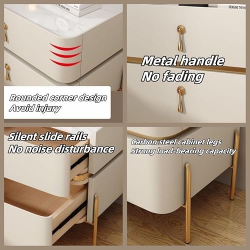Modern Solid Wood Nightstand with 2 Storage Drawers, Stylish Bedside Table & Sofa End Table, Metal Legs, Functional Side Table for Bedroom & Living Room Storage.