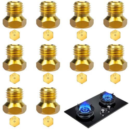 10Pcs Gicleur gaz Butane Universels pour plaque de cuisson au gaz naturel GPL, jets, buses et injecteurs, 1 de 0,5 cm, 2 de 0,7 cm, 1 de 0,87 cm, 1 de 1,02 cm...