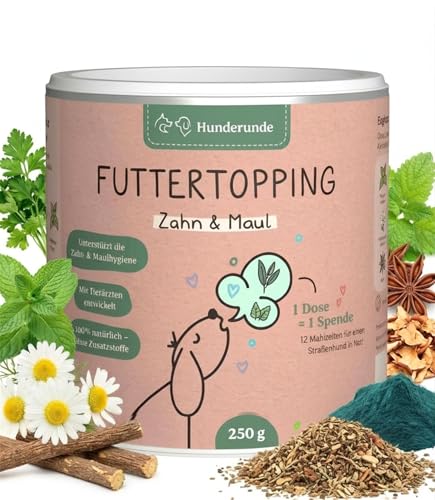 Hunderunde Futtertopping Zahn & Maul 250g natürliche Maulhygiene & frischer Atem I Algen Kräuter Petersilie Pfefferminze Thymian Anis
