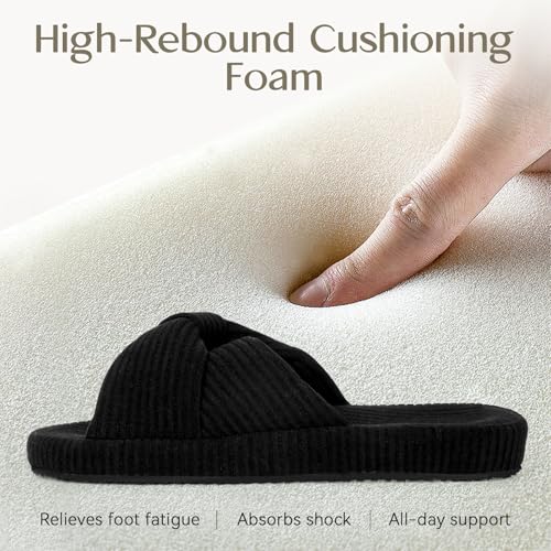 Women’s Corduroy Slippers, Open Toe Crossband House Shoes, Cozy Cushioned Foam Indoor Outdoor Non-Slip Bedroom Slippers, Gift for Women 5