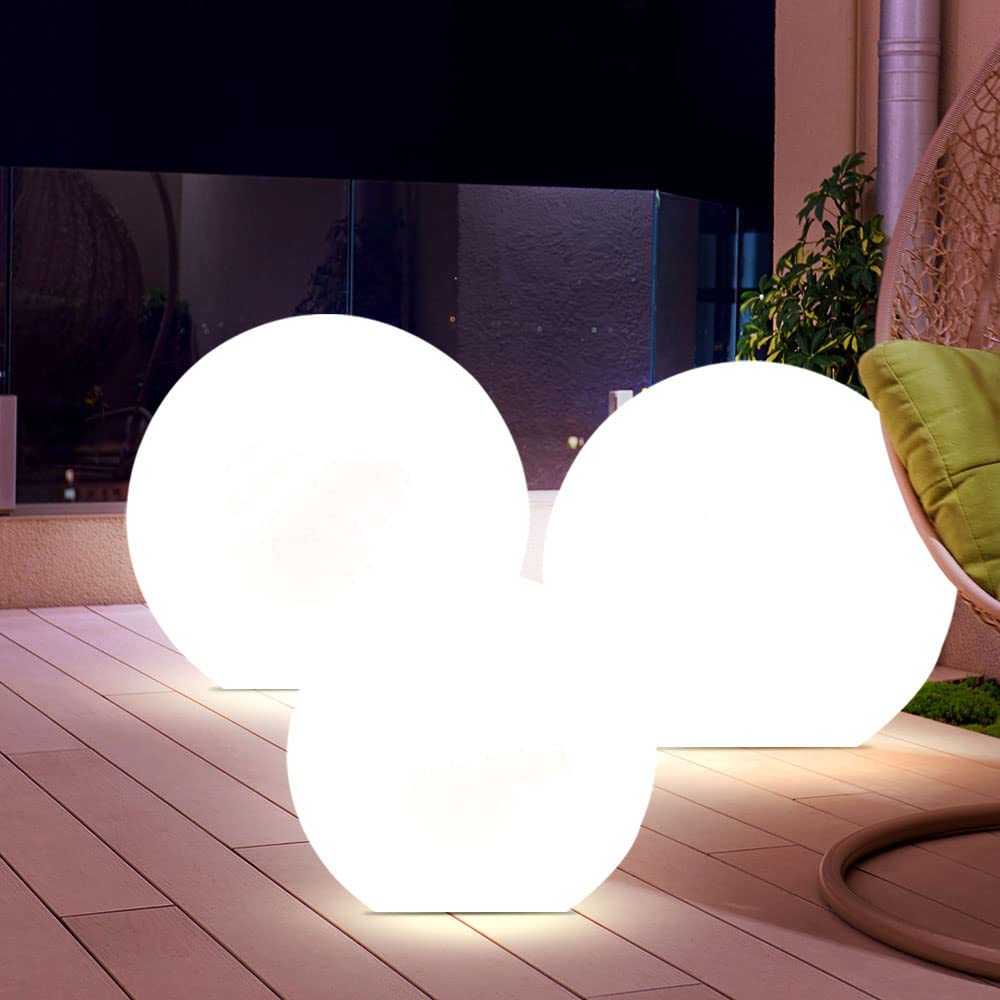 3er Set LED Solar Außenleuchten Balkon Beleuchtung Gartendeko Stecklampen Kugeln weiß 15 und 20 cm