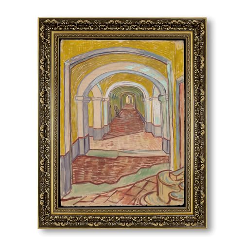 Vintage Framed Architectural Hallway Scene Wall Art Canvas Print Oil