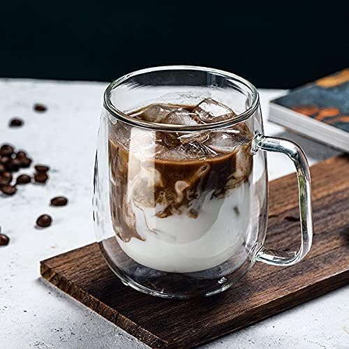 Image of Double Wall Glass Coffee Mugs - Glass Double Layer Tea & Coffee Cup Double Walled Glass Mugs for hot & Cold Drinks Coffee Tea Milk cappuchino Juice (240ML Mug, 2 Pieces) (MCV-9)