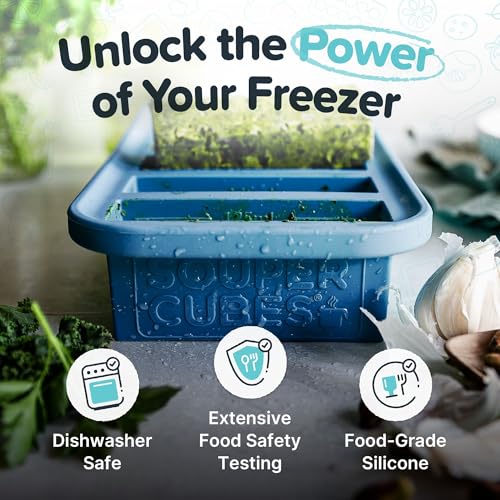 Image of Souper Cubes 1 /2 Cup Silicone Freezer Mold with Lid, Blueberry, 1-Pack | 100% Platinum-Cured Silicone Freezer Cube, Oven & Microwave Safe, Perfect for Freezing Broth, Sauces, Sides and More