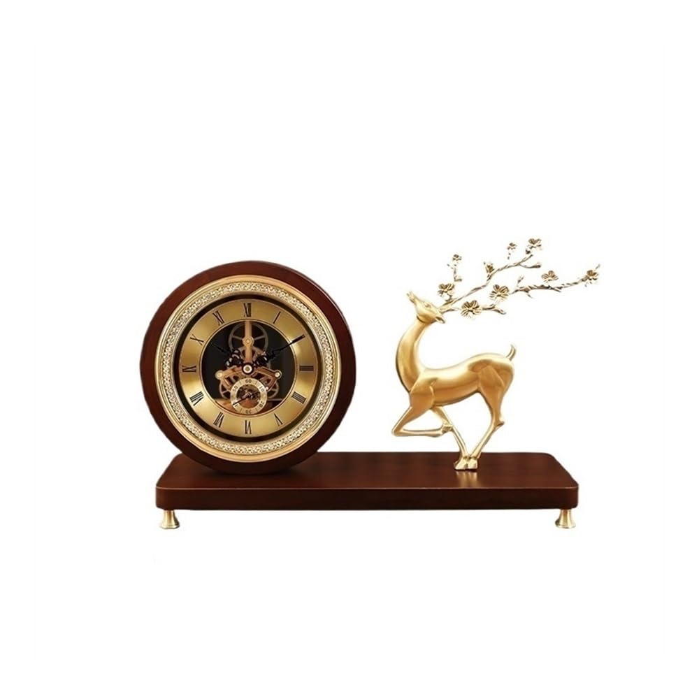 Reloj de mesa analógico vintage de latón con diseño de ciervos para salón