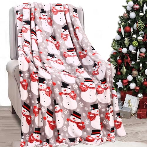 Elegant Comfort Lightweight Printed Throw Blanket- All Season Ultra Soft Cozy and Plush- Decorative Throw Blankets Perfect for Lounging 50 x 60 inches Holiday Snowman Throw Blanket