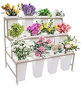LIYUANJUN Flower Plant Display Stand with 12 buckets, 3 Tier Florist Metal Flower Rack 12 Flower ...