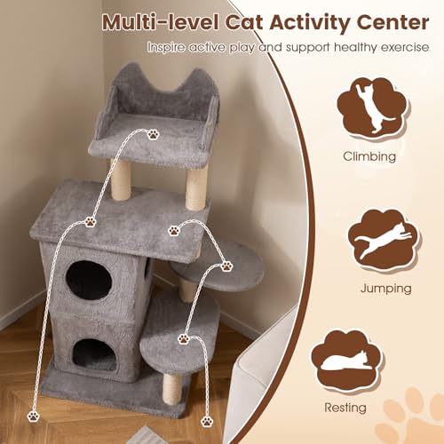 Árbol para gatos de 48.5 pulgadas con múltiples niveles y postes rascadores miniatura 6