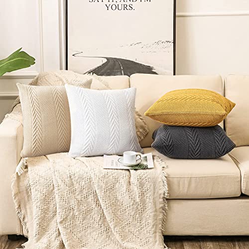 Libcmlian Beige Knitted Throw Pillow Covers 20X20 Set Of 2 Cotton Pillow Cushion Cases Cable Knit Decoration Square Pillowcases For Couch Sofa Bedroom Living Room Car #TOP4