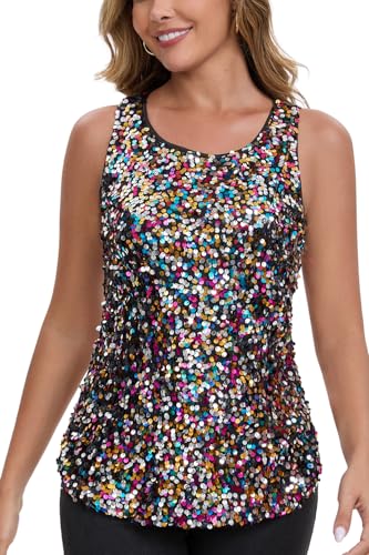 HENLY Women's Sequin Tops Sleeveless Sparkle Sequin...