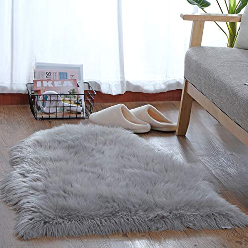 HLZDH Faux Fur Sheep Doormat Rug Non-Slip Luxurious Soft Artificial Wool Carpet for Living Room Bedroom Bathroom Sofa Chair Cushion (90 X 60 CM, Grey)