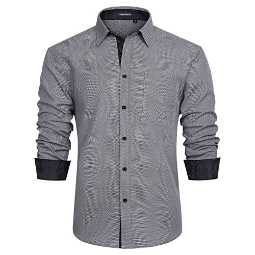 HISDERN Graue Hemden Männer Oberhemden Herren Langarm Regular Fit Businesshemd für Die Arbeit Party Hochzeit Business Freizeit Langarmshirts für Herren,Grau 2,XL