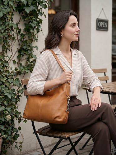 Image of YALUXE Women's Real Leather Shoulder Bags Hobo Handbag Purse Crossbody Bag
