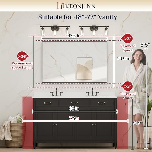 Image of Keonjinn 48x30 Inch Nickel Bathroom Mirror for Over Sink, Rectangular