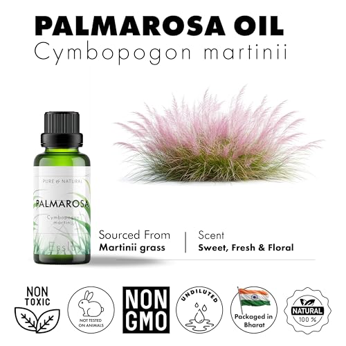 Image of Esslux Palmarosa Essential Oil for Stress Relief - Pure, Therapeutic Grade Palmarosa Oil - Perfect for Aromatherapy, Inner Defenses & A Healthier Complexion - Use on Skin - 90 ML