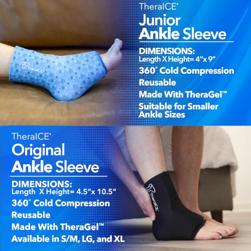 Image of TheraICE Junior Ankle Ice Pack Wrap for Swelling, Reusable for Sprained Ankle Injuries, Cold Therapy Sock Compression, Plantar Fasciitis Relief, Achilles Tendonitis, Sore Feet, Foot & Heel