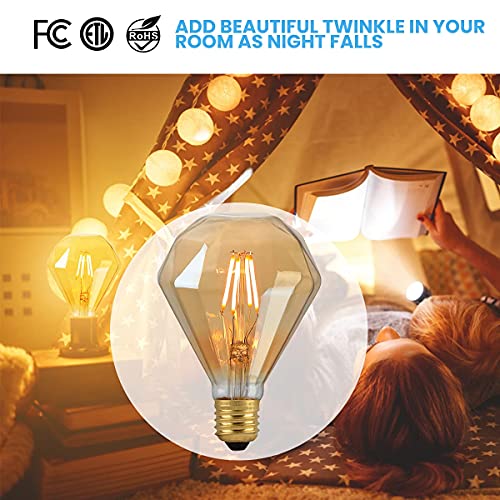 40Watt Decorative Light Bulb,Diamond Glass Vintage Nostalgic Led Edison Light Bulb Dimmable,Warm Light 2200K Atmosphere Lights,For Living Room,Bedroom,Lamps,Night Light,Vanity Fancy Light Bulbs 2Pack #TOP3