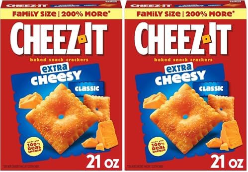 Cheez-It Cheese Crackers, Baked Snack Crackers, Lunch Snacks, Family Size, Extra Cheesy, 21oz Box (1 Box) (Pack of 2)