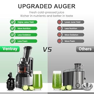 Ventray Cold Press Juicer Machine, 3'' Wide Feed Chute Slow Masticating Juicer for Whole Fruits & Vegetables, 240W Powerful Motor, Easy to Clean, High Juice Yield, BPA Free