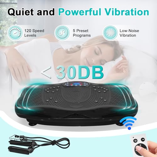 Plataforma vibratoria para ejercicio de 330 lb, equipo para entrenamiento en casa y viaje para pérdida de peso, tonificación y bienestar, 120 niveles de velocidad y 5 programas preestablecidos, color negro miniatura 6