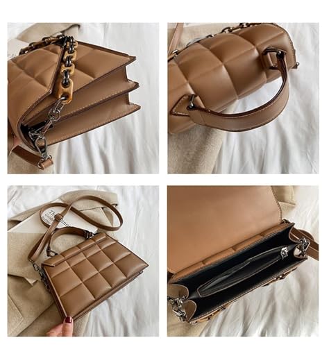 Small Quilted PU Leather Crossbody Bag for Women Quilted Purse Cresent Shoulder Bags Rhombus Pattern Handbags4