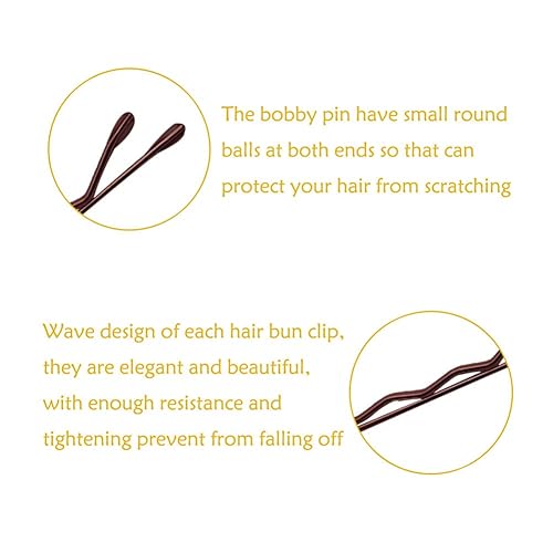 Miniatura 5 de YINGFENG - 220 pines pequeños ondulados de 1.38 pulgadas, color marrón, pequeños alfileres de pelo con caja de almacenamiento para recogidas, pinzas