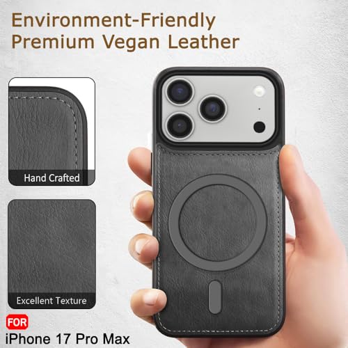 Image of TheGiftKart Genuine Leather Finish Back Cover Case for iPhone 17 Pro Max | ShockProof Design | Raised Edges for Camera & Screen Protection | Stunning Minimalist Design Cover (MagSafe Compatible, Grey)