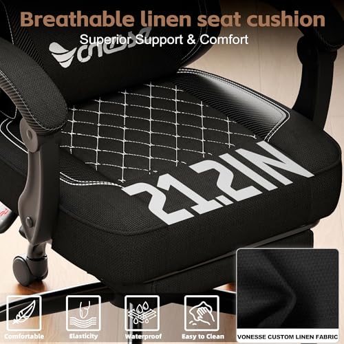 Image of Vonesse Gaming Chair, Office Chair with Linen Breathable Mesh Fabric, Desk Chair with Adjustable Lumbar Support, Executive Computer Chairs with Footrest and Headrest (Black)