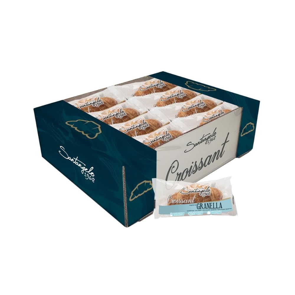 Croissant Santangelo Cornetti colazione Hotel e B&B – 16 Monoporzioni da 55g – Brioche Soffici con Lievito Madre – Snack Colazione Ho.Re.Ca. (Classico con Granella)