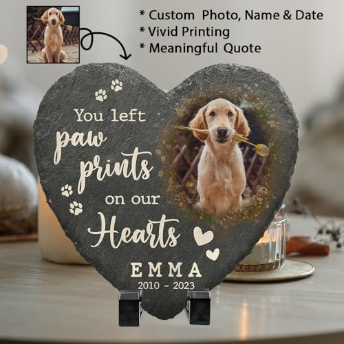 Kilyhome Sympathy Pet Bereavement Heart Shaped Stone with Dog Paw Print, Custom Plaque to Decor for Cemetery, Memorialize Your Furry Loved Ones, Thoughtful Gifts for Cat Lovers at The Loss