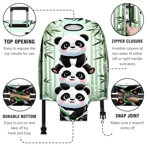 Elastic Luggage Cover Stretch-Fit Suitcase Protector Secure beautiful Sleeve for Big Luggage Easy Zip Handle Access Stylish Travel Accessory for Enhanced Luggage Protection Panda Stack3