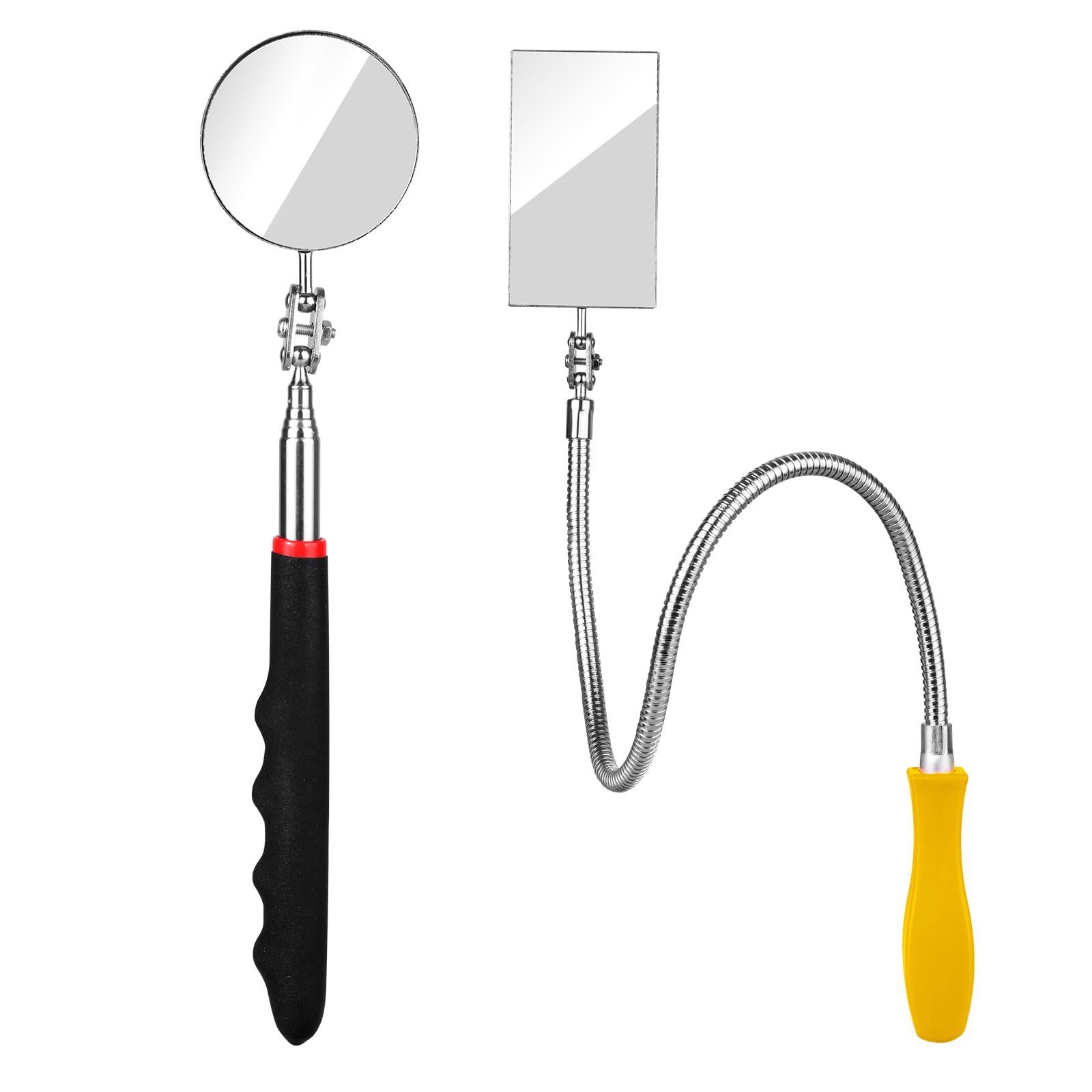 Telescoping Inspection Mirror, Flexible Retractable Automotive Extension Round Mirror 360 Rotation&Bendable Square Mirror, Extendable Mirror on a