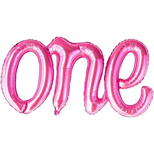 KatchOn Pink One Balloon for First Birthday - 20 Inch Hot Pink Script One Balloon for 1st Birthday Decorations