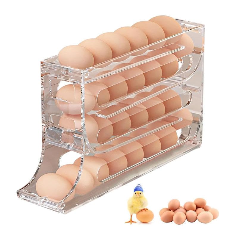 Huevera Nevera Automática para 30 Huevos - Organizador de Huevos con Dispensador 4 Niveles - Compacto para Frigorífico o Encimera - Material PP Transparente
